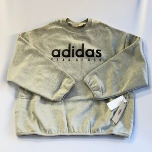 adidas x Fear of God Light Gray Crewneck Sweatshirt with Black Logo
